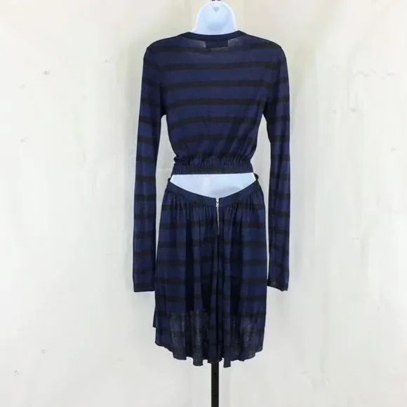 A.L.C. Cutout Dress Long Sleeve Blue Striped T Shirt Crewneck Size S - Picture 6 of 11